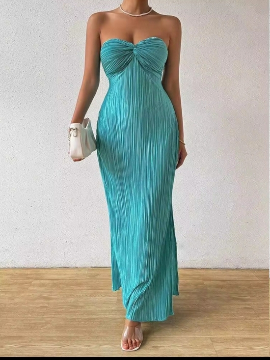 SHEIN Dresses & Skirts - NEW! Teal Pleated Strapless Maxi Dress